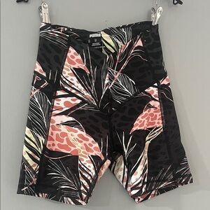 Puma Women's Black and Pink Patterned Bike Shorts Size XS